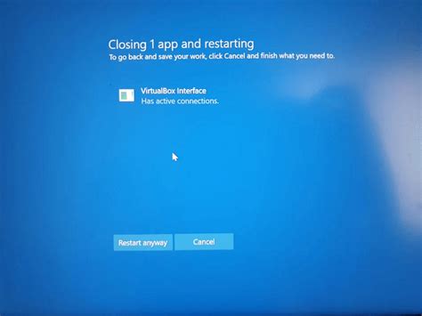 Windows shutdown virtualbox interface has active connections